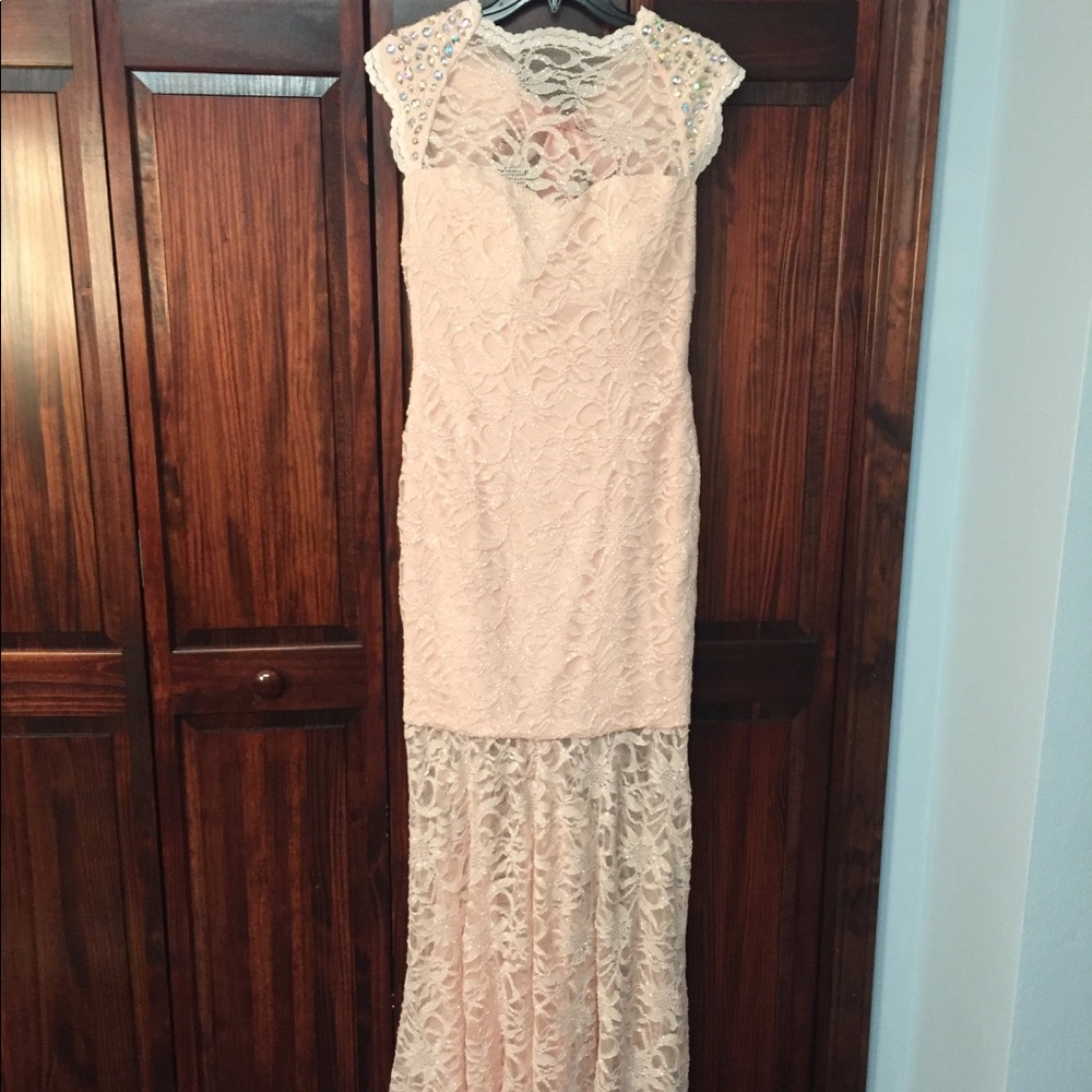 Morgan & Co Lace Blush Prom Dress
